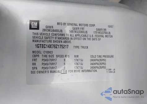 2008 GMC Sierra 1500 Work Truck из США, поврежденный, VIN 1GTEC14X78Z175217